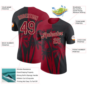 Custom Black Crimson-City Cream Hawaii Tropical Coastal Palm Trees Performance T-Shirt