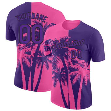 Custom Purple Pink-Black Hawaii Tropical Coastal Palm Trees Performance T-Shirt