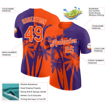 Custom Purple Orange-White Hawaii Tropical Coastal Palm Trees Performance T-Shirt