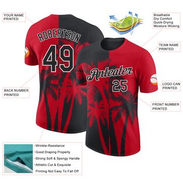 Custom Red Black-White Hawaii Tropical Coastal Palm Trees Performance T-Shirt