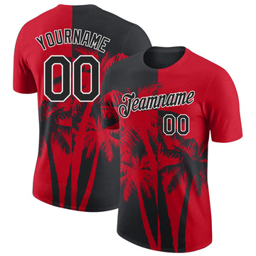 Custom Red Black-White Hawaii Tropical Coastal Palm Trees Performance T-Shirt