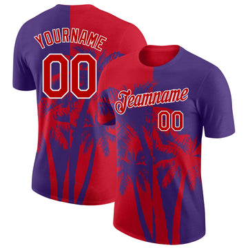 Custom Purple Red-White Hawaii Tropical Coastal Palm Trees Performance T-Shirt