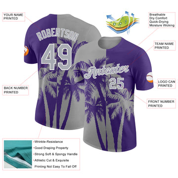 Custom Purple Gray-White Hawaii Tropical Coastal Palm Trees Performance T-Shirt