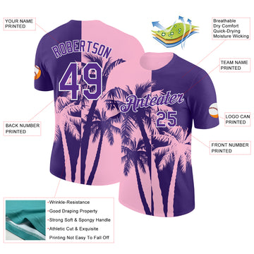 Custom Purple Light Pink-White Hawaii Tropical Coastal Palm Trees Performance T-Shirt