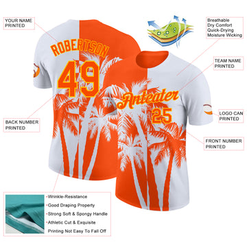 Custom White Orange-Yellow Hawaii Tropical Coastal Palm Trees Performance T-Shirt