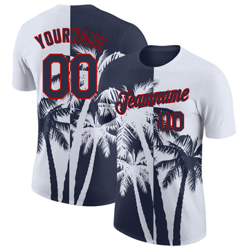 Custom White Navy-Red Hawaii Tropical Coastal Palm Trees Performance T-Shirt