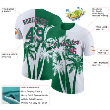 Custom White Kelly Green-Pink Hawaii Tropical Coastal Palm Trees Performance T-Shirt