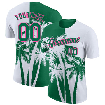 Custom White Kelly Green-Pink Hawaii Tropical Coastal Palm Trees Performance T-Shirt
