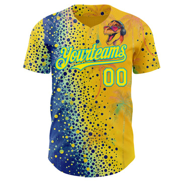 Custom Yellow Light Yellow Blue-Lakes Blue Cyber Tropical Palm Trees Music Festival Gradient Neon Polka Dot Authentic Baseball Jersey