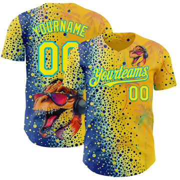 Custom Yellow Light Yellow Blue-Lakes Blue Cyber Tropical Palm Trees Music Festival Gradient Neon Polka Dot Authentic Baseball Jersey