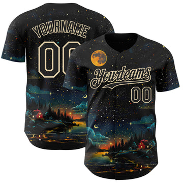 Custom Black-Cream Galaxy Star Authentic Baseball Jersey