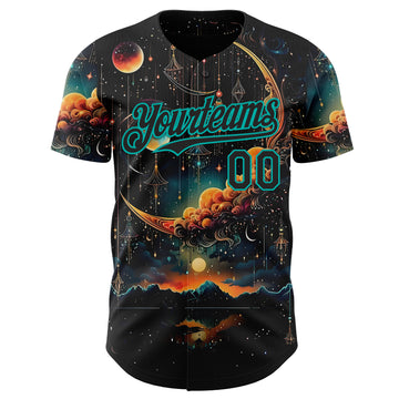 Custom Black-Aqua Galaxy Star Nebula Authentic Baseball Jersey