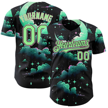 Custom Black Pea Green-Light Pink Galaxy Star Nebula Authentic Baseball Jersey