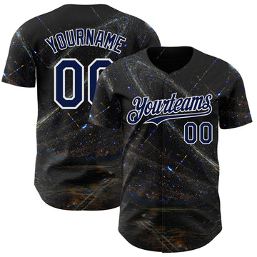 Custom Black Navy-White Galaxy Star Authentic Baseball Jersey