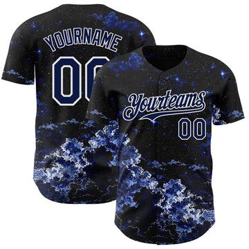 Custom Black Navy-White Galaxy Star Nebula Authentic Baseball Jersey