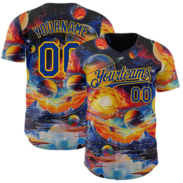 Custom Black Royal-Gold Galaxy Star Nebula Authentic Baseball Jersey