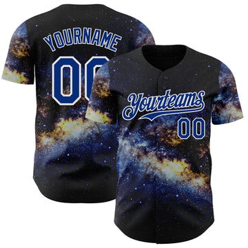 Custom Black Royal-White Galaxy Star Nebula Authentic Baseball Jersey