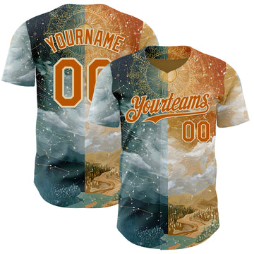 Custom Yellow Texas Orange Gray-Cream Galaxy Star Nebula Authentic Baseball Jersey