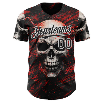 Custom Black Red-White 3D Pattern Design Motorcycle Motocross Skull Authentic Baseball Jersey