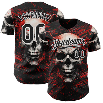 Custom Black Red-White 3D Pattern Design Motorcycle Motocross Skull Authentic Baseball Jersey