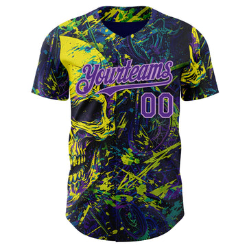 Custom Blue Purple Yellow-Light Purple 3D Pattern Design Motorcycle Motocross Skull Authentic Baseball Jersey