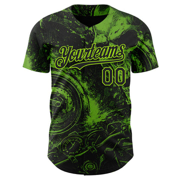 Custom Black-Neon Green 3D Pattern Design Motorcycle Motocross Skull Authentic Baseball Jersey
