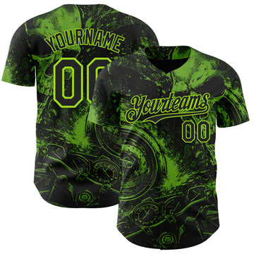 Custom Black-Neon Green 3D Pattern Design Motorcycle Motocross Skull Authentic Baseball Jersey
