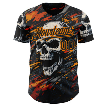 Custom Black-Bay Orange 3D Pattern Design Motorcycle Motocross Skull Authentic Baseball Jersey