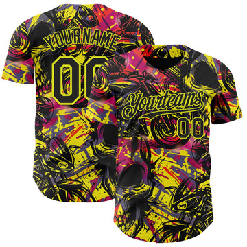 Custom Black Red-Neon Yellow 3D Pattern Design Motorcycle Motocross Authentic Baseball Jersey
