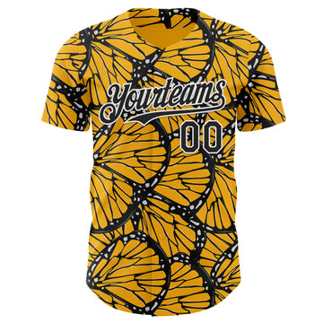 Custom Gold Black-White Butterfly Wing Authentic Baseball Jersey