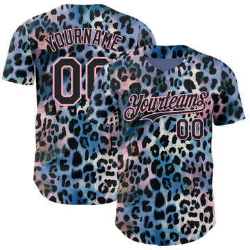 Custom Blue Black-Light Pink Leopard Print Authentic Baseball Jersey