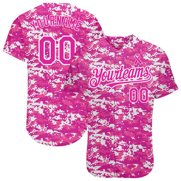 Custom Camo Deep Pink-Black 3D Pink Ribbon Breast Cancer Awareness Month Women Health Care Support Authentic Baseball Jersey
