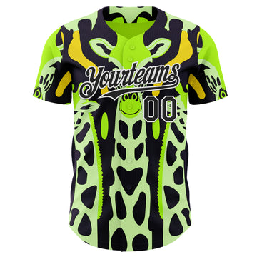Custom Green Black Yellow-White Giraffe Print Authentic Baseball Jersey