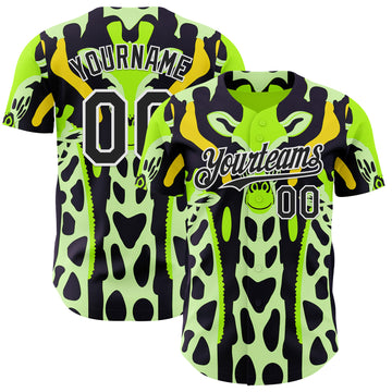 Custom Green Black Yellow-White Giraffe Print Authentic Baseball Jersey