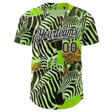 Custom Green Black-White Zebra Stripe Print Authentic Baseball Jersey