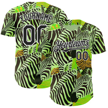 Custom Green Black-White Zebra Stripe Print Authentic Baseball Jersey