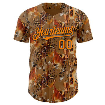 Custom Brown Bay Orange-Black Leopard Print Authentic Baseball Jersey