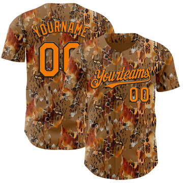 Custom Brown Bay Orange-Black Leopard Print Authentic Baseball Jersey