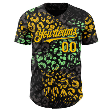 Custom Black Yellow-Green Leopard Print Authentic Baseball Jersey
