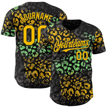 Custom Black Yellow-Green Leopard Print Authentic Baseball Jersey