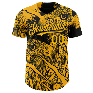 Custom Black-Gold Animal Eagle Authentic Baseball Jersey