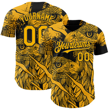 Custom Black-Gold Animal Eagle Authentic Baseball Jersey