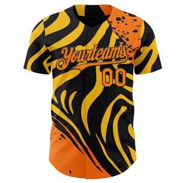 Custom Black Bay Orange-Yellow Leopard Print Tiger Stripe Authentic Baseball Jersey