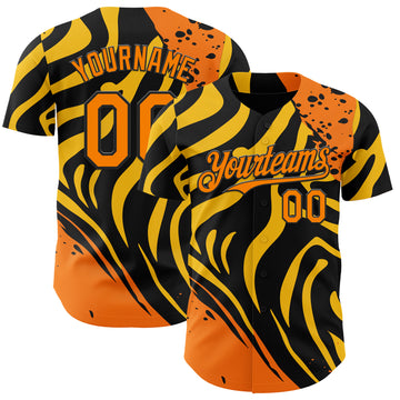 Custom Black Bay Orange-Yellow Leopard Print Tiger Stripe Authentic Baseball Jersey