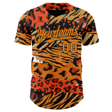 Custom Black Bay Orange-Yellow Leopard Print Tiger Stripe Authentic Baseball Jersey