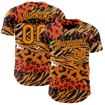 Custom Black Bay Orange-Yellow Leopard Print Tiger Stripe Authentic Baseball Jersey