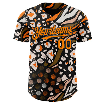 Custom Black Bay Orange-White Leopard Print Tiger Stripe Authentic Baseball Jersey