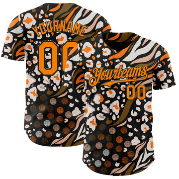 Custom Black Bay Orange-White Leopard Print Tiger Stripe Authentic Baseball Jersey
