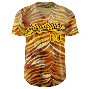 Custom Brown-Yellow Zebra Stripe Print Authentic Baseball Jersey