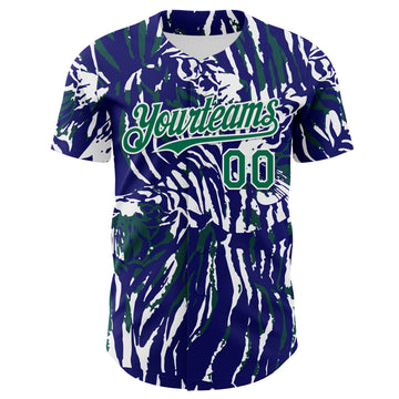 Custom Blue Kelly Green-White Tiger Stripe Print Authentic Baseball Jersey